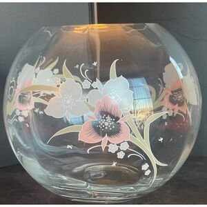 Caress Blown Glassware 7 inch Bowl Floral Painted Clear